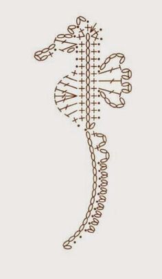 a drawing of a seahorse with its back turned to the side, it's tail