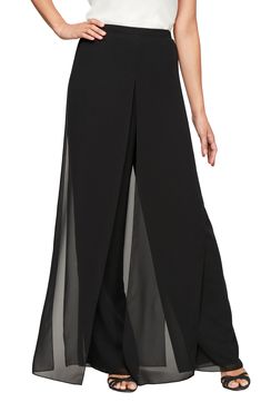 Country Wedding Guest Dress, Outfit Petite, Sheer Pants, Chiffon Pants, Alex Evenings, Wide Leg Dress Pants, Chiffon Overlay, Pantalon Large, Long Bridesmaid Dresses