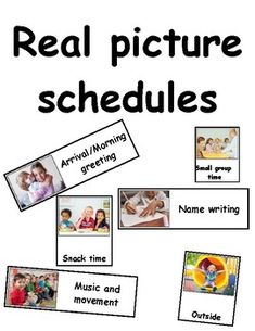 a white board with pictures and words on it that say real picture schedule schedules,