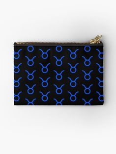 a black and blue zipper pouch with an abstract design