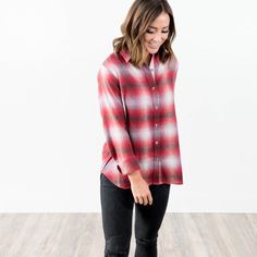 Kendra Plaid Button Up By Grace, Online Womens Clothing, Women's Plaid Shirt, Trendy Fashion, Button Up Shirts