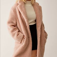 Reposhing This Item I Purchased From @Refaritzia. Loved It, But Ready To Rotate For Something New. Questions? Leave A Comment Below! Feminine Pink Winter Outerwear, Chic Pink Long Coat, Plain Coats, Aritzia Jacket, Cocoon Coat, Short Coat, Casual Coat, Polar Fleece, Long Sleeve Casual