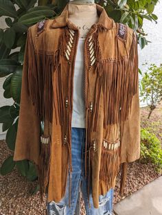 Arturo vintage suede fringe jacket with beautiful bead work. Amazing condition. Could be unisex, women's size 10-12, men's size S. Winter Festival Outerwear With Beaded Fringe, Bohemian Winter Leather Jacket With Fringe, Bohemian Winter Outerwear With Beaded Fringe, Fringe Outerwear For Fall Festival, Bohemian Festival Outerwear With Beaded Fringe, Fall Festival Leather Jacket With Fringe, Bohemian Brown Outerwear With Tassels, Fitted Bohemian Outerwear With Tassels, Long Sleeve Beaded Fringe Festival Outerwear