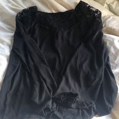 New Size Xl Fits Like A Large Not Sheer Well Made Black Lace Top V-neck Blouse, Chic Black Blouse With Lace Top, Black Lace Top For Workwear, Black Lace Top For Work, Black Stretch Blouse With Lace Top, Tops Classy, Business Blouse, Dark Green Blouse, Batwing Blouse