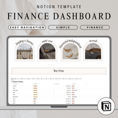 a computer screen with the words finance dashboard on it