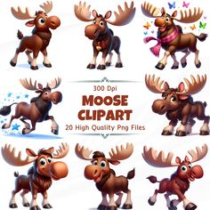 cartoon moose clipart with various poses and expressions