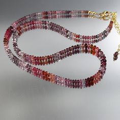 This is one of the more beautiful strands of smooth Spinel I have seen, so clean and vibrant.  A lovely mix of pastel colors that just had to stand alone.  The necklace ends in a gold fill lobster clasp and chain, and is adjustable from 19.5 to 22 Inches. Elegant Multicolor Rondelle Beaded Necklaces, Elegant Multicolor Single Strand Beaded Necklace, Multicolor High Luster Necklaces As Gift, Multicolor High Luster Necklace For Gift, Elegant Multicolor Faceted Crystal Necklaces, Elegant Multicolor Double Strand Necklace, Elegant Multicolor Multi-strand Necklace, Elegant Multicolor Single Strand Necklace, Elegant Multicolor High Luster Necklaces