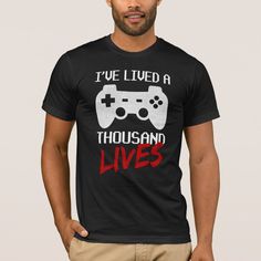 a man wearing a t - shirt that says i've lived a thousand lives