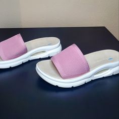 These Shoes Are New And In Their Original Box. Pink Synthetic Sandals With Branded Insole, Comfortable Pink Synthetic Sandals, Spring Open Toe Slides With Gel Cushioning, Pink Synthetic Sandals, Pink Sandals With Ortholite Insole For Spring, Pink Ortholite Sandals For Beach, Comfortable Pink Slip-on Sandals, Pink Slip-on Open Toe Sandals, Pink Open Toe Slip-on Sandals