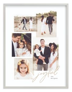 a family photo collage with the words joyful in gold and white on it