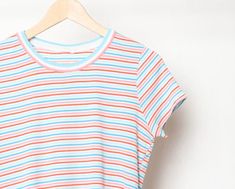 vintage women's 1990s pastel striped RIBBED striped vintage club kid 90s medium top t-shirt