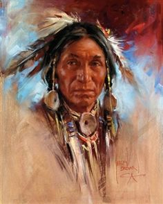 an oil painting of a native american man