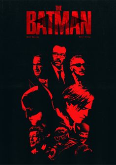 the batman movie poster with many men in suits and ties on it's black background