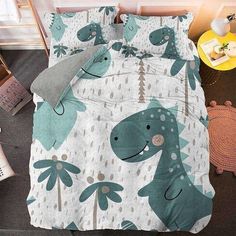 T-Rex Family Bedding Set (Duvet Cover & Pillowcases) 231 / Dinosaur Bedding, Pillow Shames, Boho Comforters, Perfect Bedding, Twin Bed Sets, Cartoon Dinosaur, Quilted Duvet, Duvet Covers Twin, Cotton Duvet Cover