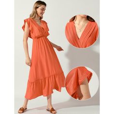 This dress exudes bohemian charm and elegance. The V neckline highlights your collarbone, creating a flattering and feminine silhouette. The ruffle gathering creates a flattering fit and adds a playful element to the overall design. It enhances the uniqueness and character of the dress, making it stand out from the crowd. The elegant ruffle detailing adds a touch of whimsy and femininity to the dress. The cascading ruffles create a soft and romantic flow, enhancing the overall charm and creating Bohemian Maxi Dress With Ruffled Straps, Bohemian Maxi Dress With Ruffle Hem And Straps, Bohemian Dress With Smocked Bodice, Bohemian Dress With Smocked Back, Solid Color Bohemian Dress With Smocked Back, Solid Maxi Dress With Ruffle Hem For Beach, Solid Color Maxi Dress With Ruffle Hem For Beach, Bohemian Ruched V-neck Dress, Bohemian Ruched Dress With Ruffled Straps