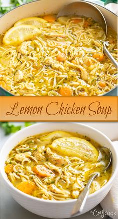 lemon chicken soup with noodles, seasonings, and lemon slices. Lemon Soup, Lemon Chicken Soup, Comfort Soup Recipes, Chicken Soup Recipe, Comfort Soup, Soup Season, Chicken Soup Recipes, Easy Soups