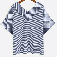 Over Size Sleeve V Neck Blouse Cotton Is The Material Navy Short Sleeve Blouse For Summer, Chic Navy Tops For Vacation, Navy Tops For Spring Vacation, Navy Short Sleeve Tops For Day Out, Navy Spring Vacation Top, Blouse Cotton, Over Size, V Neck Blouse, Cotton Blouses