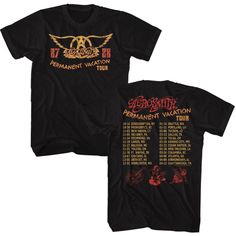 a black t - shirt with the band's tour dates on it