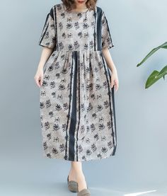 Floral Summer Cotton Linen Spring Women Dresses Spring Women, Organic Cotton Fabric, Summer Cotton, Cotton Linen, Summer Women, Custom Made, Size Chart, Short Sleeve Dresses, Organic Cotton