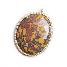 Vermeil CZ Bezel Multi Color Resin Oval Pendant - The Bead Traders Multicolor Oval Stone Jewelry, Gold Jewelry With Large Oval Cabochon Stone, Multicolor Oval Jewelry With Stone Setting, Multicolor Oval Stone Setting Jewelry, Oval Stones For Jewelry Making, Oval Gemstone Beads And Cabochons For Gifts, Oval Natural Stones For Jewelry Making, Color Resin, Black Gold Chain