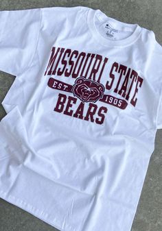 Missouri State Bears White Est Short Sleeve T Shirt - 14751302 Missouri State, Weird Shirts, Insta Videos, Bear T Shirt, Short Sleeve T Shirt, Kansas City, Missouri, Kansas, Bears