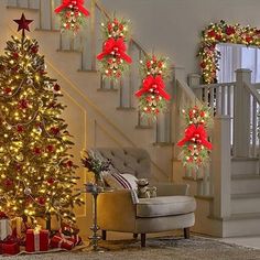 Spreading holiday cheer with my festive Christmas tree decorations! 🎄✨ #christmastreedecor #holidayvibes #merryandbright #tistheseason #deckthehalls #festivefun #hohoho #christmasiscoming #ornamentobsessed #treetrimming #joytotheworld Christmas Stairs, Wreath Ornaments, Swag Christmas, Christmas Staircase, Christmas Wreaths With Lights, Lighted Wreaths, Christmas Wreaths & Garlands, Christmas Swag, Artificial Christmas Wreaths