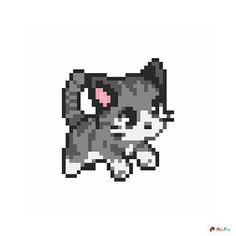 an image of a cat with a pink bow on it's head, in pixel style