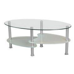 an oval glass table with metal legs