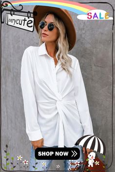 White Button Down Twist Blouse White Button Down, Button Downs, Shirt Blouses, Top Blouse, Twist, Womens Tops, White