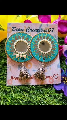 mandala with mirror art Mandala With Mirror, Jewellery Tutorial, Mirror Earrings, Handmade Mirror, Bridal Braids, Flower Mirror, Kurti Neck