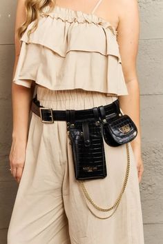 waist bag with phone pouch at meadeux boutique Nicole Lee, The Messenger, Phone Pouch, Leather Phone Case, Small Wallet, Adjustable Belt, Perm, Waist Bag, Bago