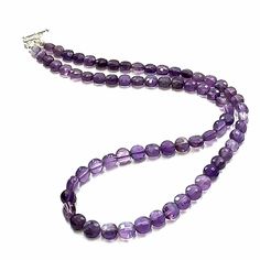 This genuine Amethyst gemstone necklace is made from 6mm Faceted coins and finished with a sterling silver toggle. The necklace measures 18.5'' long. If you like matching jewelry as much as we do, a matching bracelet is sold separately. It is a great piece to layer up with others or wear alone. It is a must-have for your gemstone jewelry collection. Also, it is a February birthstone. ►Metaphysical PropertiesKeywords: Intuition, Healing, & PeaceChakras: Third Eye, Crown, & EthericElement: Wind Am Beaded Necklace With Sterling Silver Clasp As Gift, Silver Amethyst Single Strand Necklace, Silver Single Strand Amethyst Necklace, Silver Amethyst Necklace With Single Strand, Sterling Silver Single Strand Beaded Necklaces, Sterling Silver Round Beaded Single Strand Necklace, Classic Faceted Amethyst Jewelry, Round Sterling Silver Single Strand Beaded Necklace, Healing Single Strand Sterling Silver Necklace