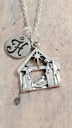 Nativity initial necklace Nativity jewelry Christmas | Etsy Adjustable Sterling Silver Christmas Jewelry, Hand Stamped Silver Stainless Steel Charm Necklaces, Nickel-free Silver Necklace For Christmas, Nickel-free Silver Necklaces For Christmas, Silver Dangle Charm Necklace For Personalized Gift, Silver Dangle Charm Necklaces For Personalized Gift, Personalized Silver Charm Necklace For Christmas, Personalized Silver Charm Necklaces For Christmas, Sterling Silver Jewelry For Personalized Christmas Gift