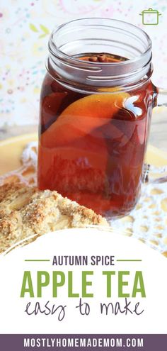 an apple tea in a mason jar on a plate