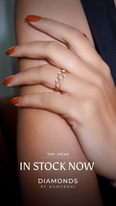 Rose gold diamond cluster ring on a hand, featuring a delicate and minimalist design that allows for easy stacking. The ring showcases a central cluster of sparkling diamonds, exuding timeless elegance and versatility. Manubhai Jewellers, Simple Jewellery, Ring Minimal, Diamond Bracelet Design, Bracelet Design, Diamond Cluster Ring, Diamond Jewellery, Simple Jewelry, Diamond Cluster