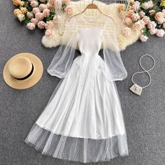 Cute A line tulle long sleeve dress fashion dress Material: tulle Color: white, black, white, pink Size(cm): free size length 117 bust 6-104 waist 60-90 White A-line Dress With Tulle Skirt, Chic White A-line Long Sleeve Dress, White Maxi Dress For Winter Evening, White Maxi Dress For Evening In Winter, Long Sleeve Tulle Skirt Summer Dresses, Spring A-line Long Sleeve Party Dress, Feminine Long Sleeve Tulle Dress, Summer Long Sleeve Tulle Dress, Spring Party A-line Long Sleeve Dress