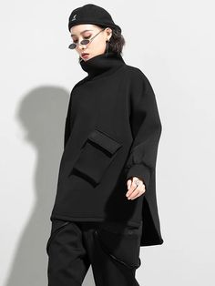 Original Stylish Winter Typ, Turtleneck Sweatshirt, Turtleneck Long Sleeve, Loose Outfit, Black Turtleneck, New Fashion Trends, Solid Clothes, Batwing Sleeve, High Collar