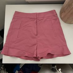 Never Worn. Cute Ruffle Detail. Chic High Waist Ruffle Shorts, Chic High Waist Ruffled Shorts, Pink Ruffled Shorts For Day Out, Chic High-waisted Ruffled Shorts, Zara Ruffled Summer Bottoms, Chic Zara Bottoms With Ruffles, High Waist Pink Shorts With Ruffles, High Waist Pink Ruffled Shorts, Chic Ruffled Zara Bottoms