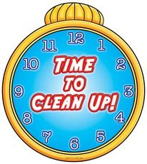 a clock with the words time to clean up on it