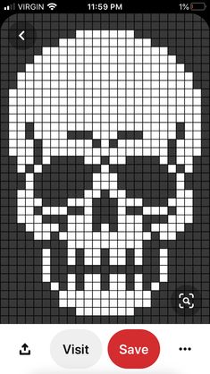 the skull cross stitch pattern is shown on an iphone screen, and it appears to be in