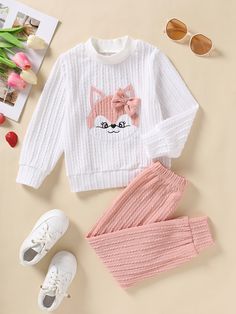 Multicolor Casual Collar Long Sleeve  Cartoon,Colorblock  Embellished Slight Stretch  Toddler Girls Clothing Toddler Girl Fall, Kids Dress Collection, Girls Pjs, Cute Outfits With Jeans, Kids Dress Wear, Cartoon Embroidery, Baby Frocks Designs, Embroidery Sweatshirt