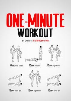 the one - minute workout poster is shown in red and black