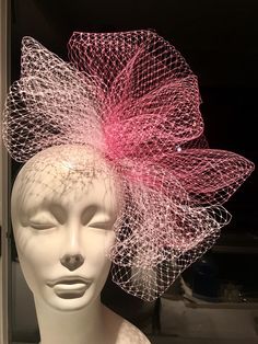 Pink Fascinator- Birdcage Fascinators- Kentucky Oaks- Wedding headpiece- Derby Days - Horse Race Hat- Cocktail Hat Hello, This birdcage net bow fascinator has a two tone colors but can be made in solid colors. It's center is a 2.5 inch brooch. Shown is pink mix with pink/Green center. . It's perfect for a wedding, derby party or any black tie event. It is on a matching stainless steel headband that's wrapped with ribbon, its adjustable and very comfortable. -------------------------------------- Whimsical Pink Headband For Wedding, Tulle Headpiece For Kentucky Derby Party, White Tulle Fascinator For Party, Party Tulle Headband Fascinator, Party Tulle Headband, Tulle Headband For Party, Tulle Headband For Parties, Adjustable Tulle Fascinator For Party, White Fascinator With Matching Headband For Party