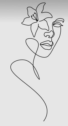 a line drawing of a woman's face with a flower in her left eye