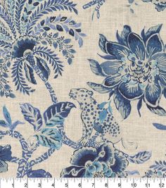 a blue and white floral pattern on fabric