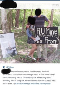 a man and woman standing next to each other holding a sign that says runne for from