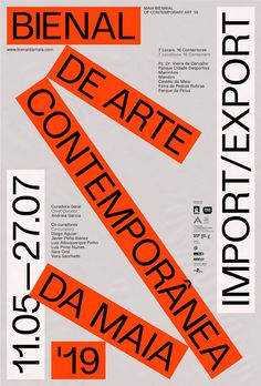 an orange and white poster with words on it that read biernal de art contempora