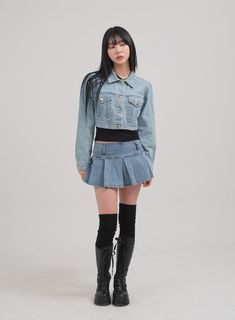 Low Rise Pleated Denim Mini Skirt C0302 - Lewkin Fitted Mid-rise Cotton Skort, High Rise Fitted Y2k Skort, High Rise Fitted Skort Y2k Style, Y2k Mid-rise Fitted Skort, Y2k High Rise Fitted Skort, Y2k Fitted Mid-rise Skort, Y2k Style Fitted Mid-rise Skort, Y2k Style Fitted Short Length Denim Skirt, Y2k Style Fitted Short Denim Skirt