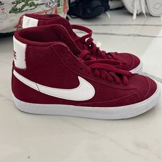 Brand New Nike Burgundy High Top Blazer Sneakers Size 5.5 Unisex! High Top Red Nike, Sporty Burgundy High-top Sneakers, Casual University Red Lace-up Skate Shoes, Nike Sporty High-top Canvas Shoes, Nike Burgundy Sporty Sneakers, Nike Sporty Burgundy Sneakers, Burgundy High-top Sneakers For Streetwear, Casual Red Nike High-top Sneakers, University Red High-top Casual Skate Shoes