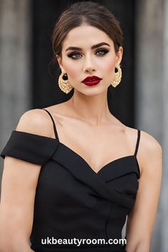 Hair And Makeup For Black Dress, Night Makeup For Black Dress, Black Tie Make Up Looks, Black Dresses Makeup, Bridesmaid Makeup Black Hair, Best Makeup For Black Dress, Black Dress Party Makeup, Black Formal Dress Makeup, Wedding Makeup For A Black Dress